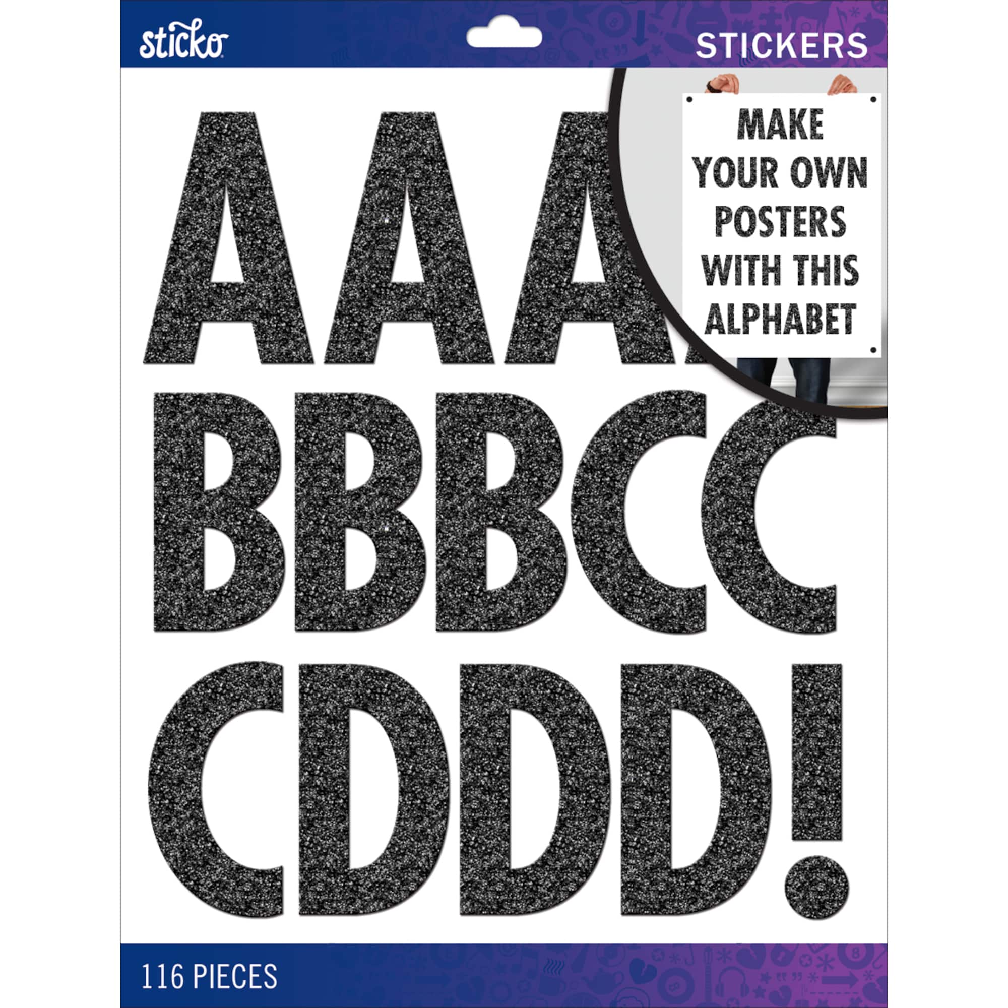 Sticko® Black Glitter Futura Regular Alphabet Stickers